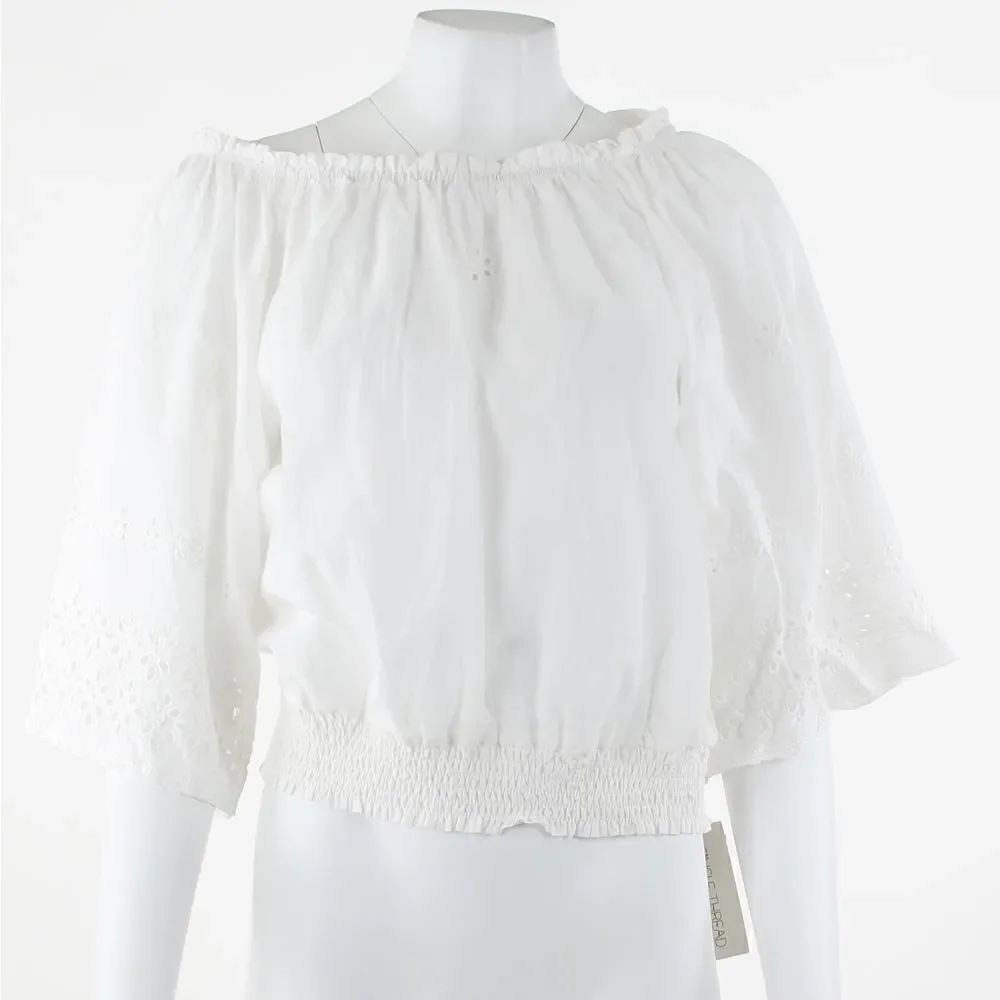 Single Thread Eyelet Off-the-Shoulder Top - Picture 2 of 5